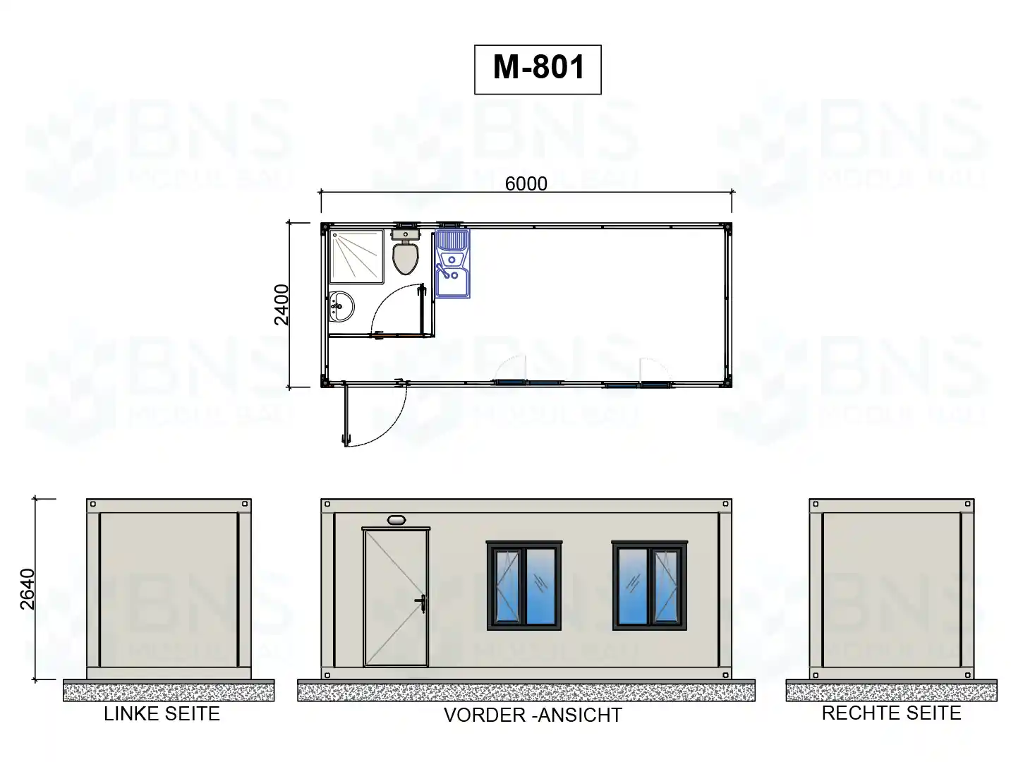 b&uuml;rocontainer ma&szlig;e m801